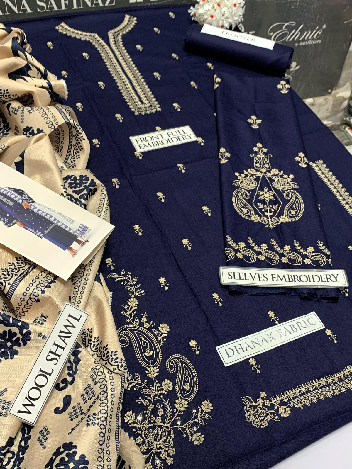 DFW-875 Sapphire Heavy Embroidery 3PC Dhanak Suit