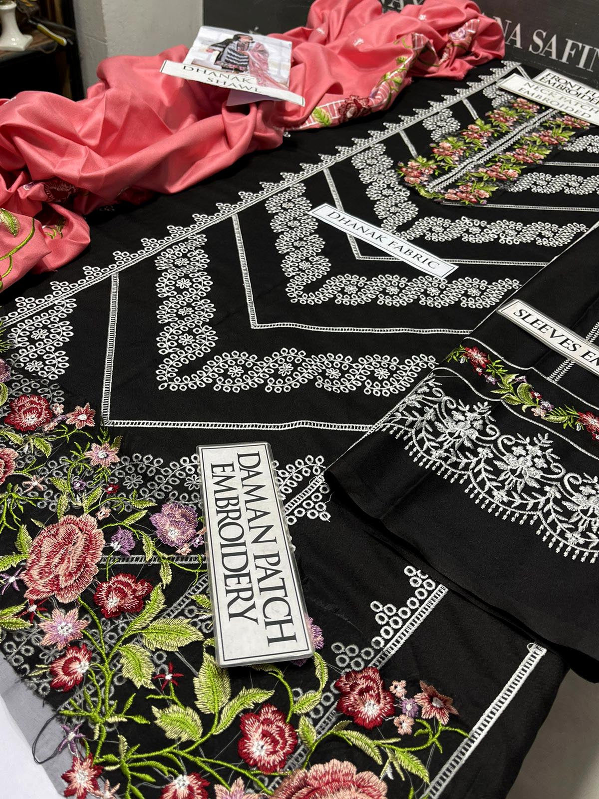 DFW-1053 Crimson Heavy Embroidery 3PC Dhanak Suit