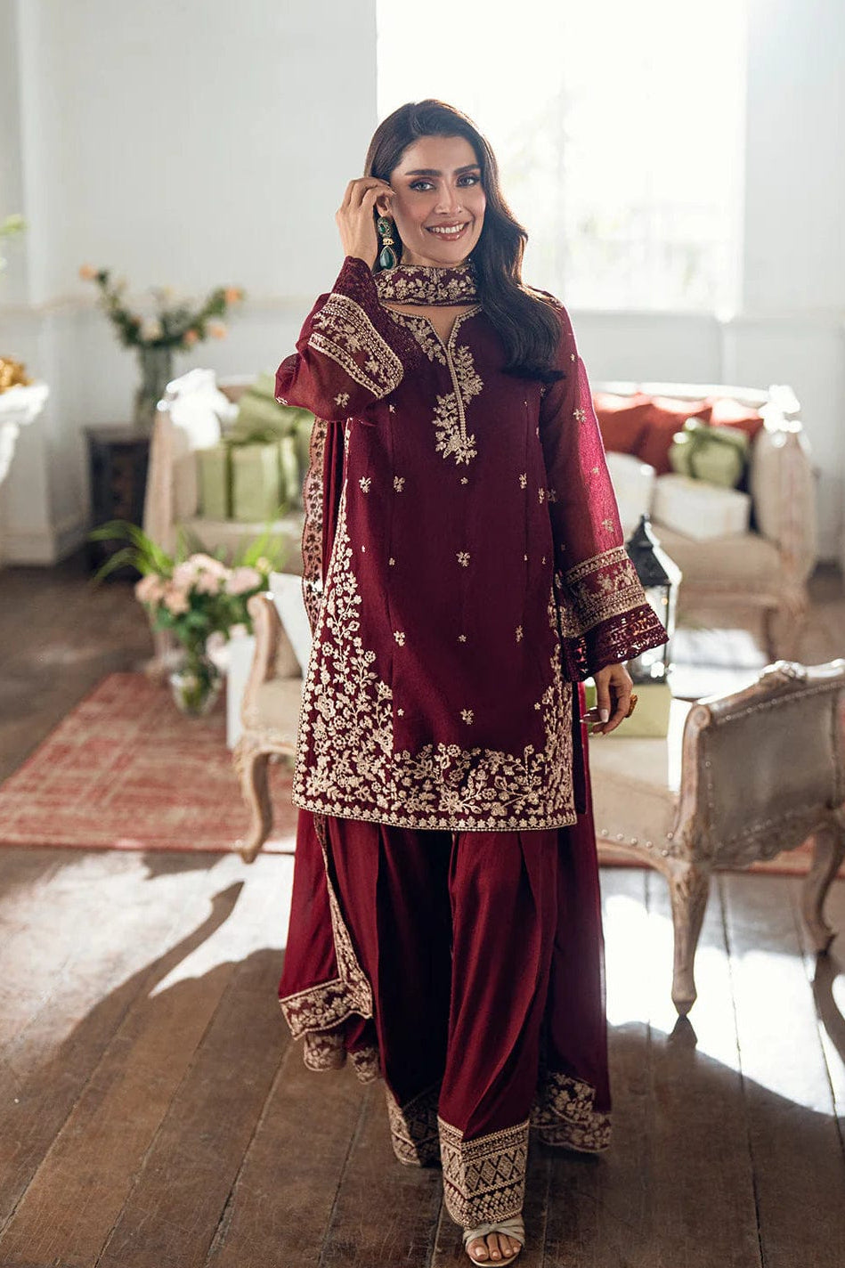 DFW-1119 Azure Heavy Embroidery 3PC Dhanak Suit