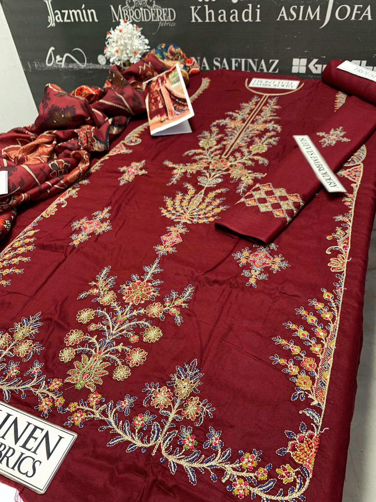 DFW-932 Maria B Heavy Embroidery 3PC Linen Suit