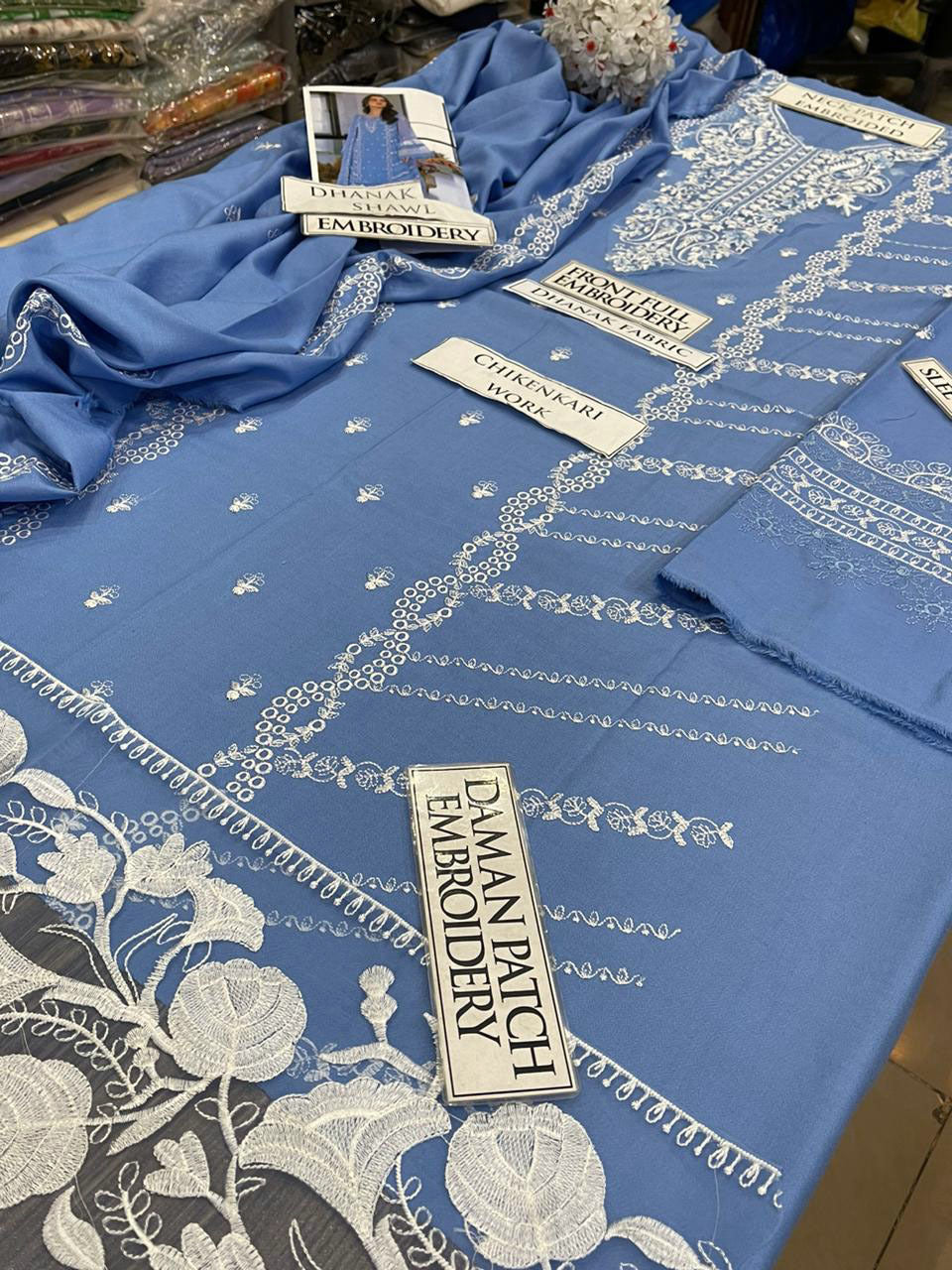 DFW-1222 Azure Hravy Embroidery 3PC Dhanak Suit