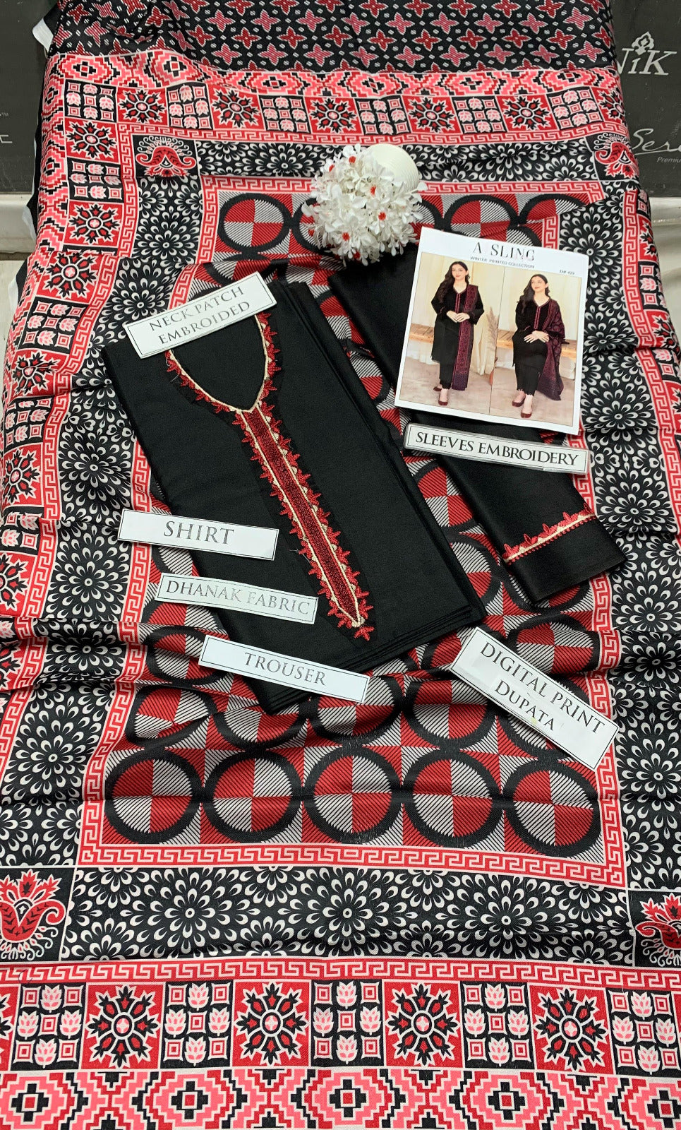 DFW-1255 A Sling Embroidery 3PC Dhanak Suit