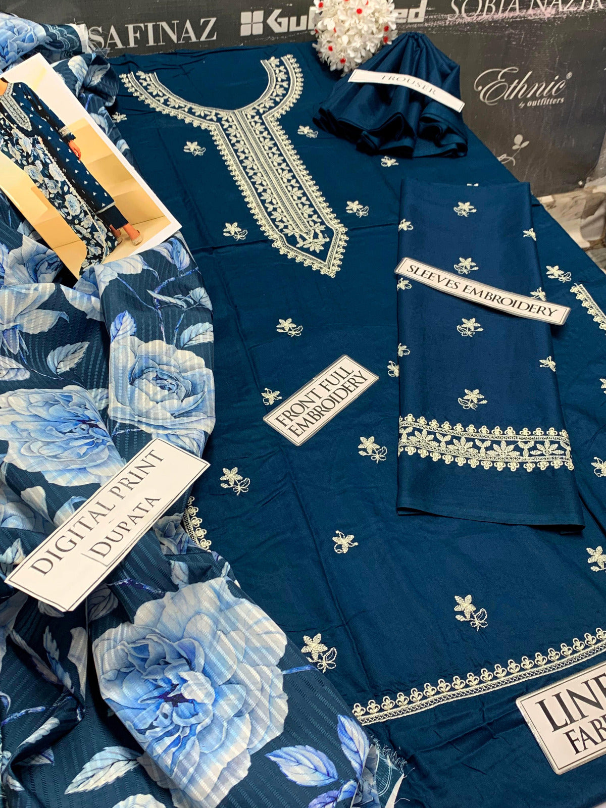 DFW-968 Cross Stich Heavy Embroidery 3PC Linen Suit