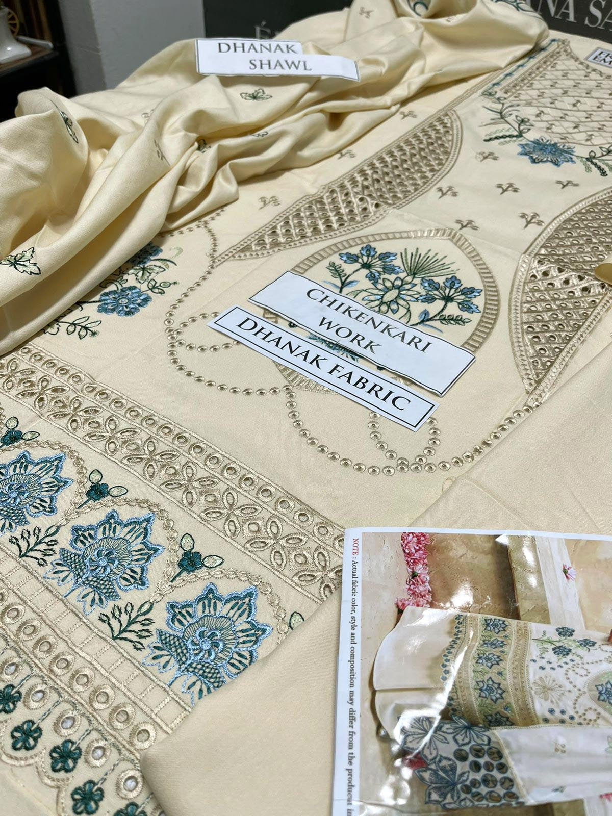 DFW-1002 Qalamkar Heavy Embroidery 3PC Dhanak Suit