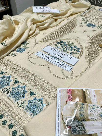 DFW-1002 Qalamkar Heavy Embroidery 3PC Dhanak Suit