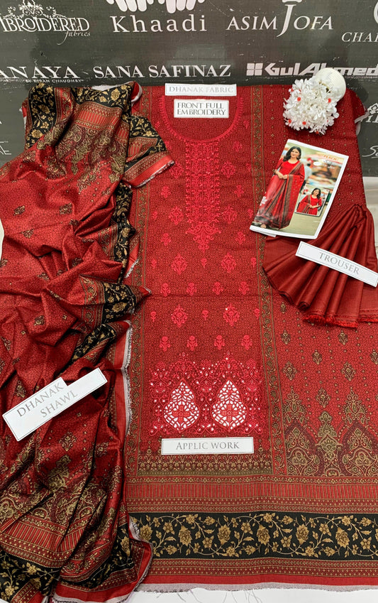 DFW-956 BJ Textile Heavy Embroidery 3PC Dhanak Suit