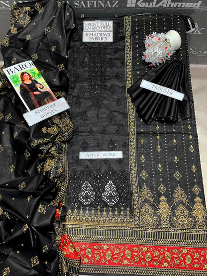 DFY-1124 Baroque Sui Dhaga Emb Aplic Work 3Pc Khaddar Dress