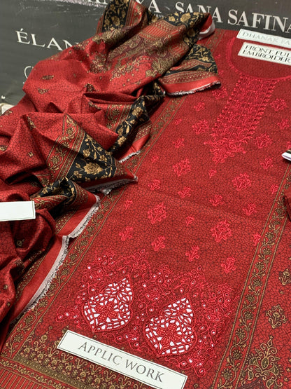 DFW-956 BJ Textile Heavy Embroidery 3PC Dhanak Suit