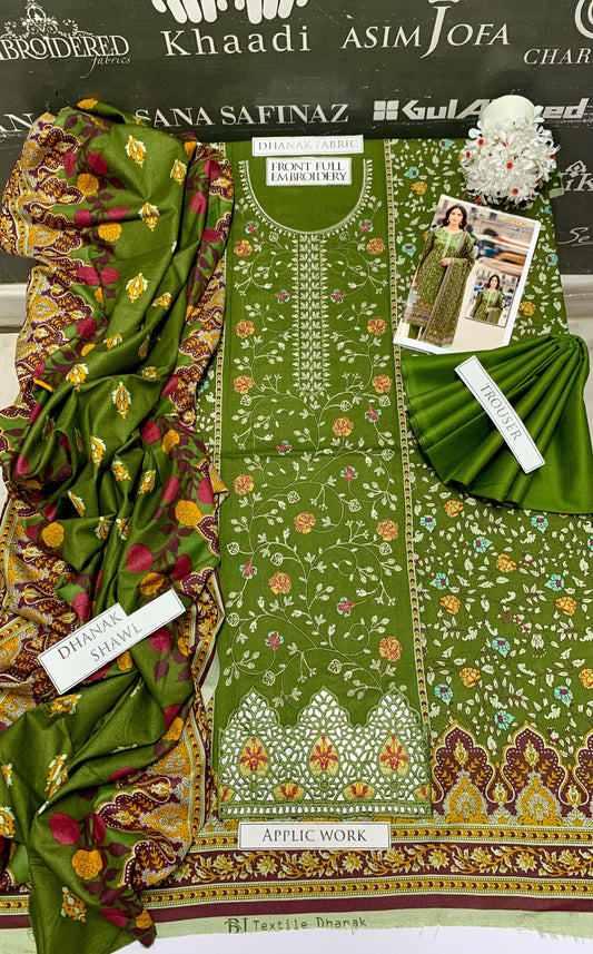 DFW-957 BJ Textile Heavy Embroidery 3PC Dhanak Suit