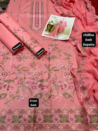 DFW-500 Khadeej Heavy Embroidery 3Pc Lawn Suit