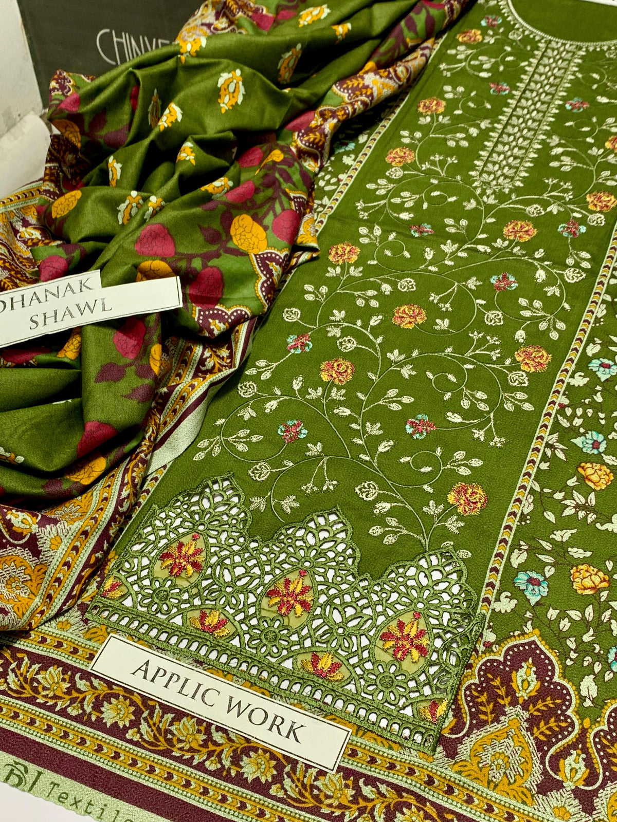 DFW-957 BJ Textile Heavy Embroidery 3PC Dhanak Suit