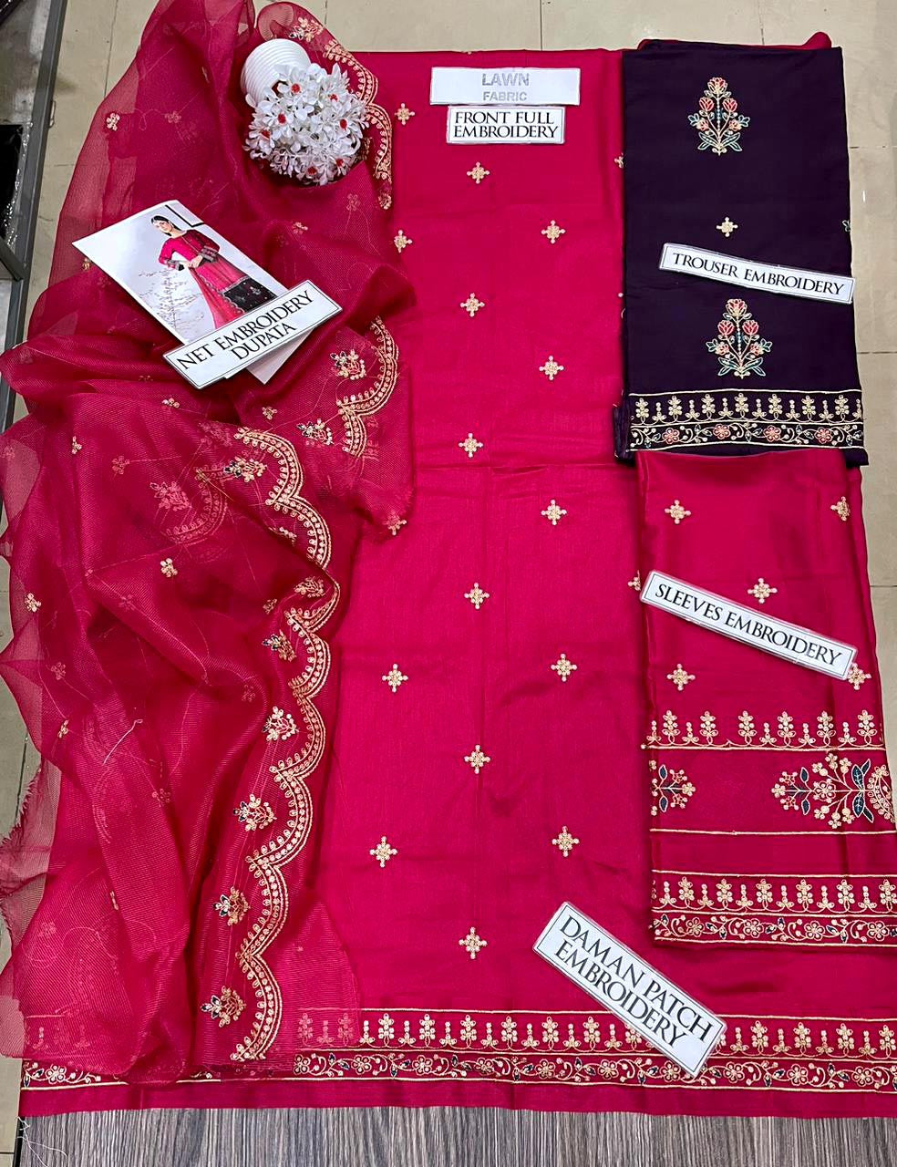 DFW-1350 Maria B Embroidery 3PC Lawn Suit