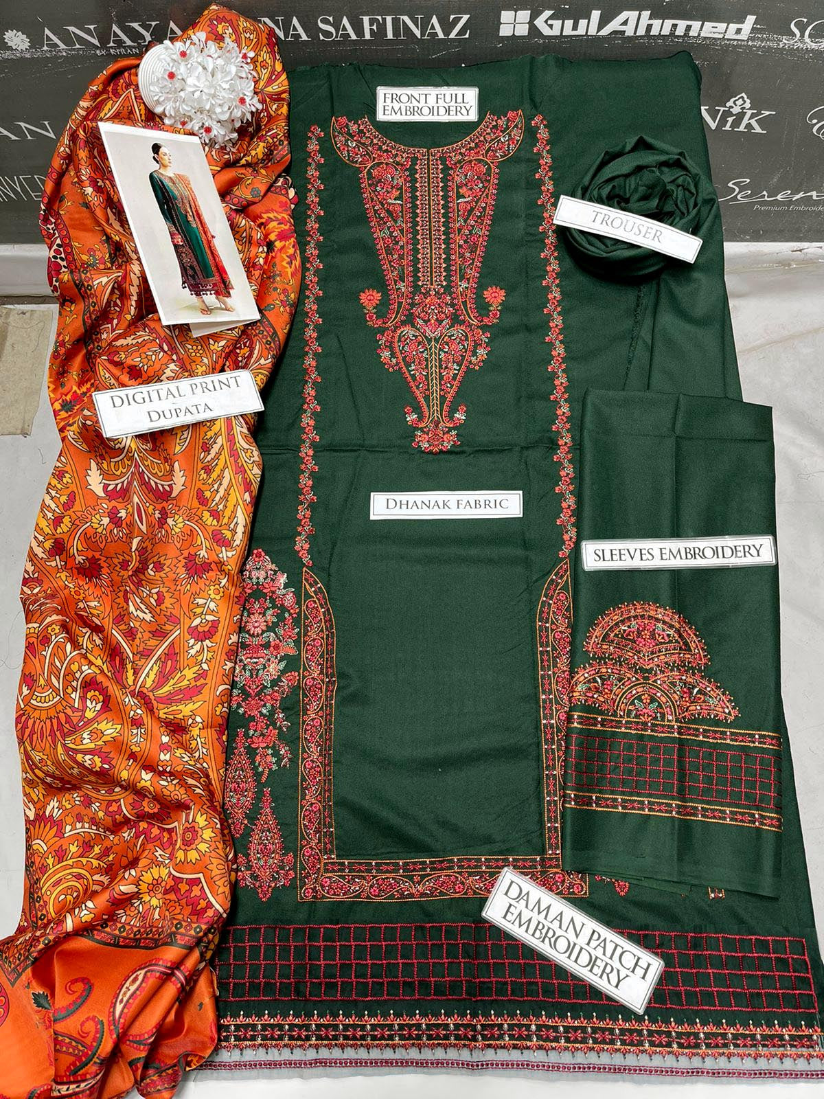 DFW-1003 Hussain Rehar Embroidery 3PC Dhanak Suit
