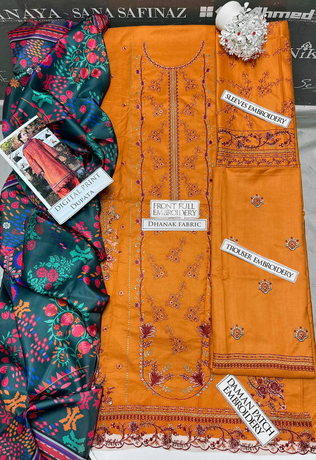 DFW-1188 Hussain Rehar Embroidery 3PC Dhanak Suit