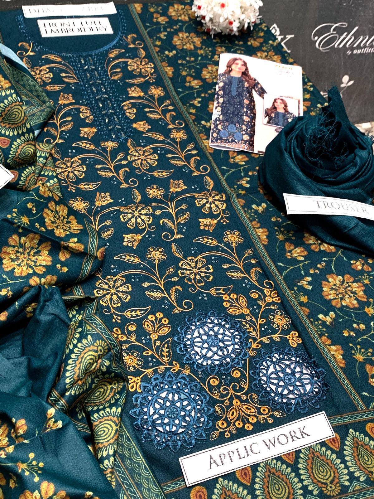 DFW-959 BJ Textile Heavy Embroidery 3PC Dhanak Suit
