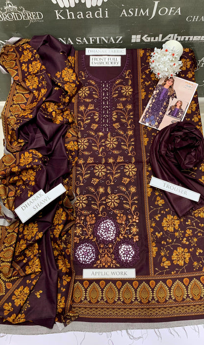 DFW-960 BJ Textile Heavy Embroidery 3PC Dhanak Suit
