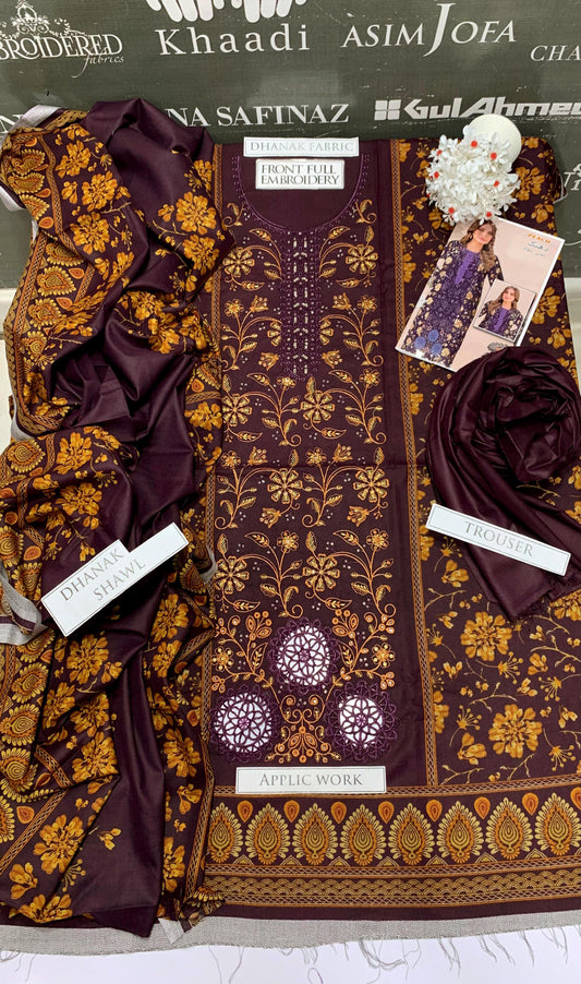 DFW-960 BJ Textile Heavy Embroidery 3PC Dhanak Suit