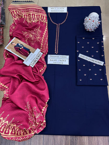 DFW-1242 Dyot Embroidery 3PC Dhanak Suit