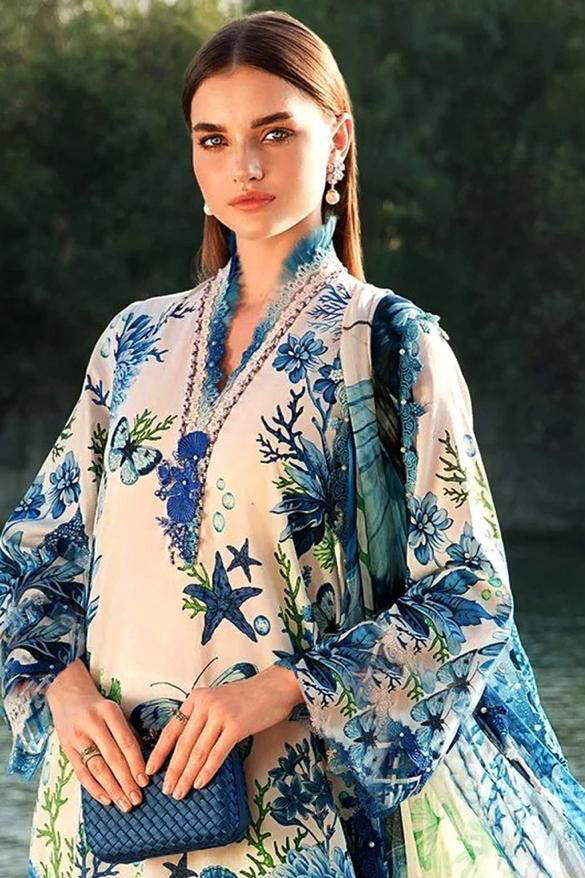 DFW-599 Maria B Embroidery 3Pc Lawn Suit