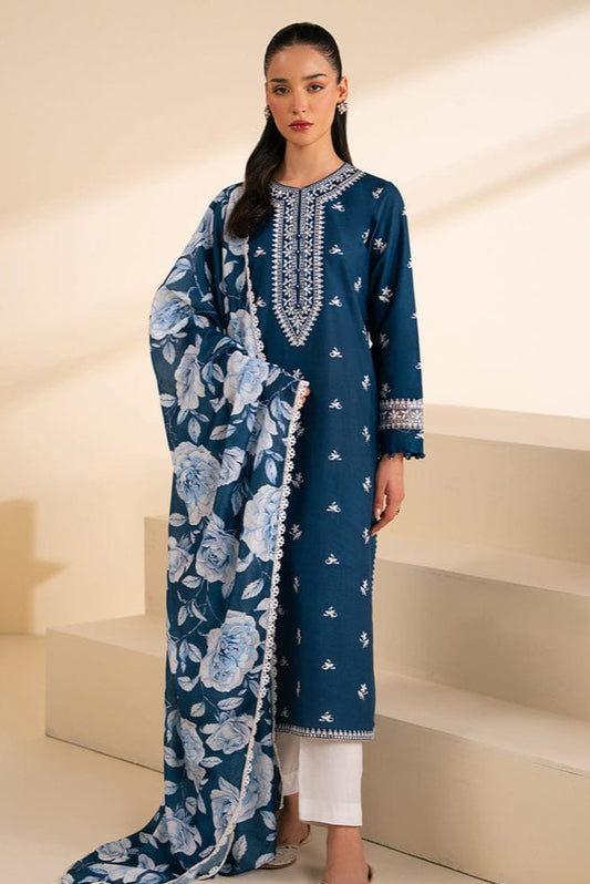 DFW-968 Cross  Stich Heavy Embroidery 3PC Linen Suit