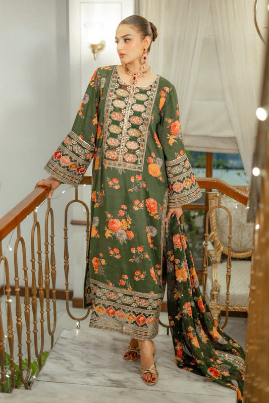DFW-1177 Aneelas Embroidery 3PC Karandi Suit