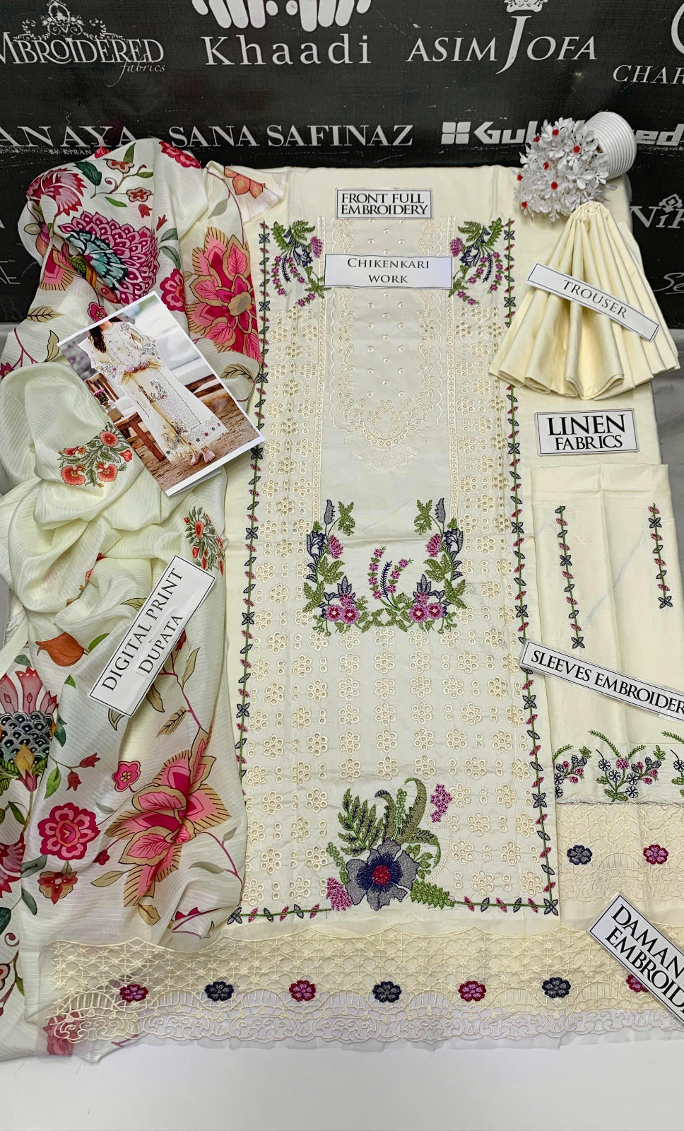 DFW-876 Qalamkar Heavy Embroidery 3PC Linen Suit