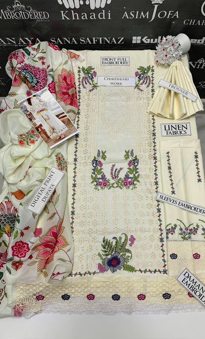 DFW-876 Qalamkar Heavy Embroidery 3PC Linen Suit