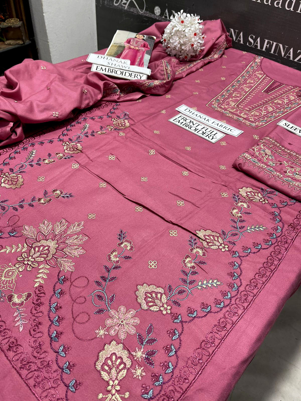 DFW-1132 Jade Embroidery 3PC Dhanak Suit