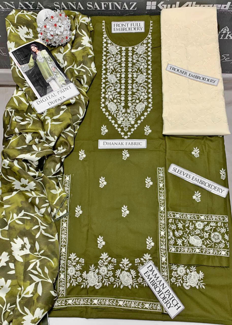 DFW-1200 Cross Stitch Embroidery 3PC Dhanak Suit