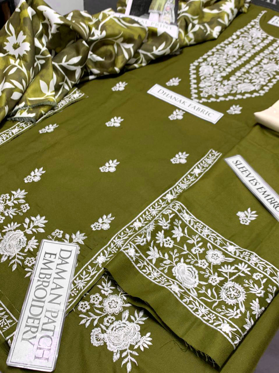 DFW-1200 Cross Stitch Embroidery 3PC Dhanak Suit