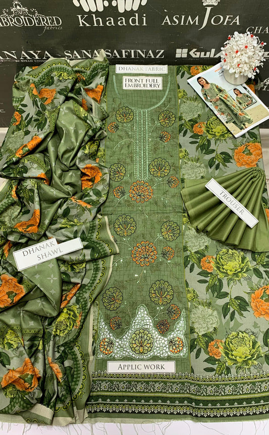 DFW-964 BJ Textile Heavy Embroidery 3PC Dhanak Suit
