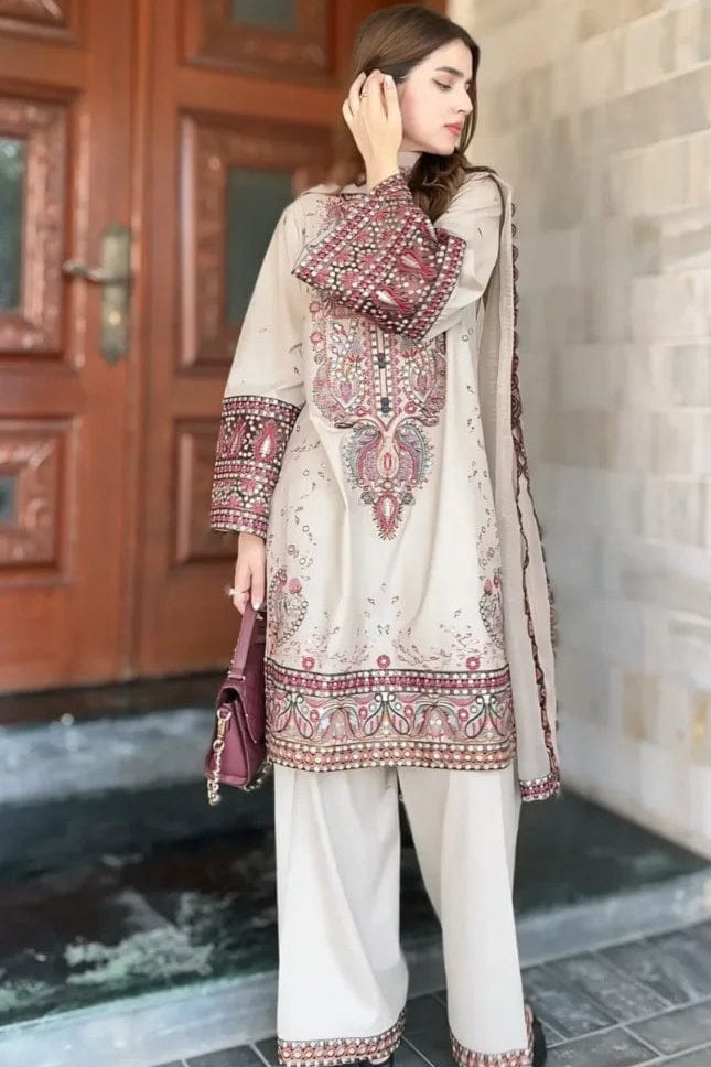 DFW-1171 Mahnur Embroidery 3PC Dhanak Suit
