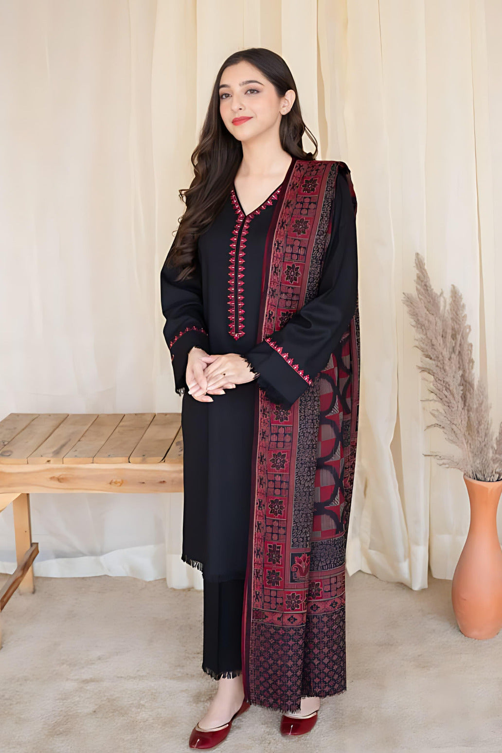 DFW-1255 A Sling Embroidery 3PC Dhanak Suit