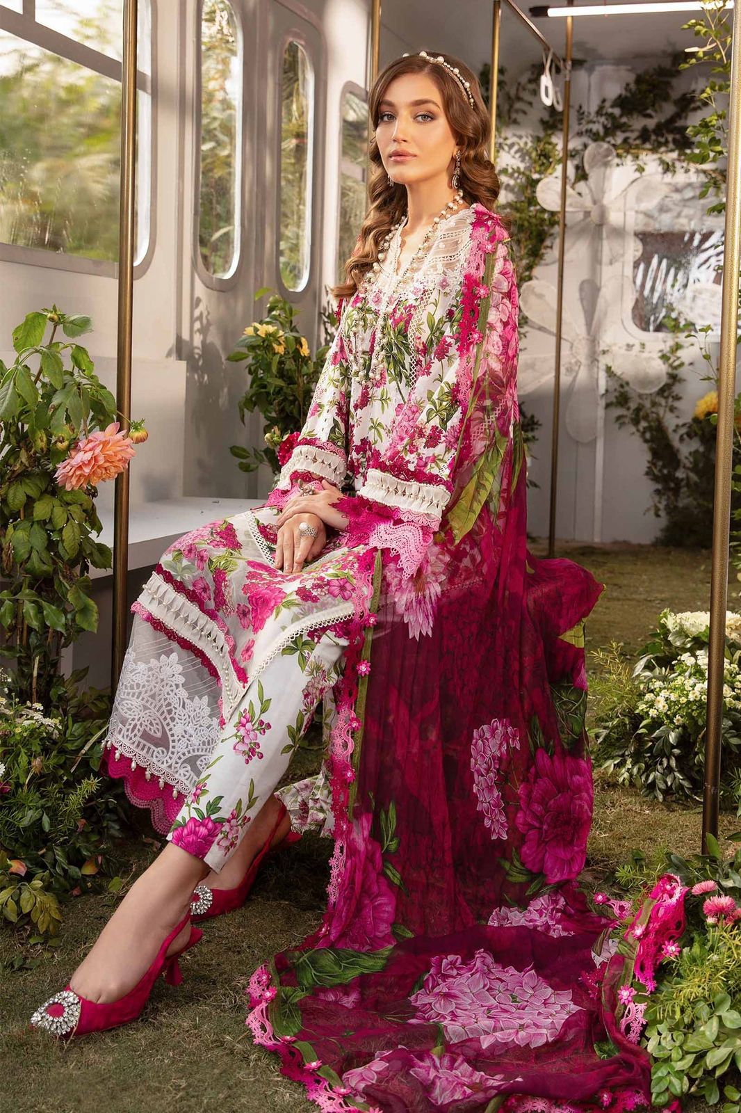 DFW-08 Maria.B Floral Unstitched Fancy Embroidered Lawn Dress