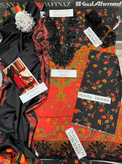 DFW-1201 Baroque Embroidery 3PC Karandi Suit