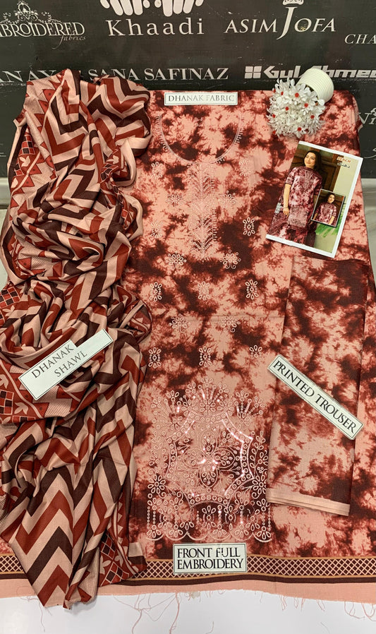 DFW-966 BJ Textile Heavy Embroidery 3PC Dhanak Suit