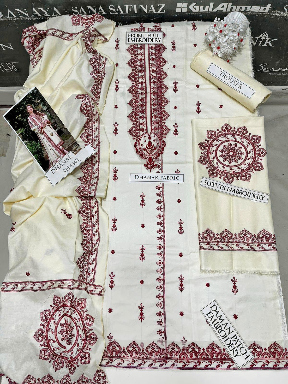 DFW-1051 Aneelas Embroidery 3PC Dhanak Suit