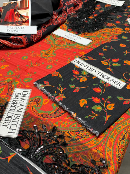 DFW-1201 Baroque Embroidery 3PC Karandi Suit