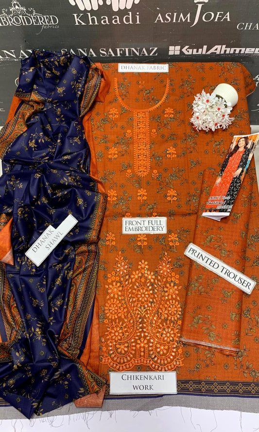 DFW-967 BJ Textile Heavy Embroidery 3PC Dhanak Suit