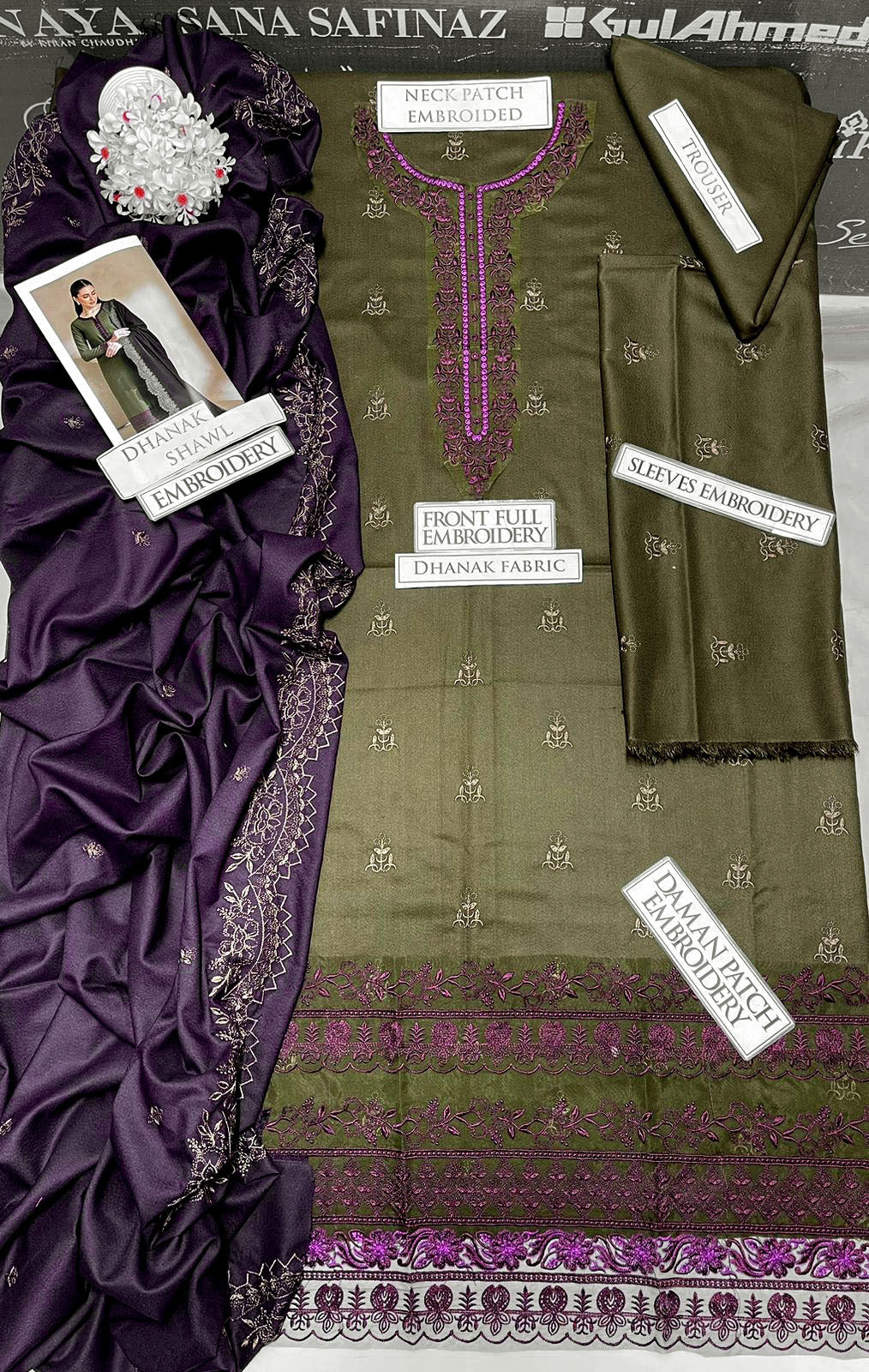 DFW-1190 Iznik Embroidery 3PC Dhanak Suit