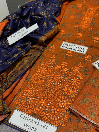 DFW-967 BJ Textile Heavy Embroidery 3PC Dhanak Suit
