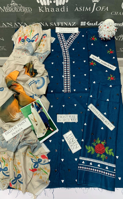 DFW-880 Beechtree Heavy Embroidery 3PC Linen Suit