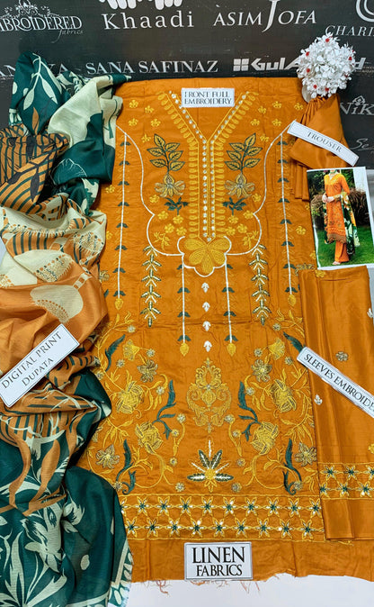 DFW-923 Ramsha Heavy Embroidery 3PC Linen Suit