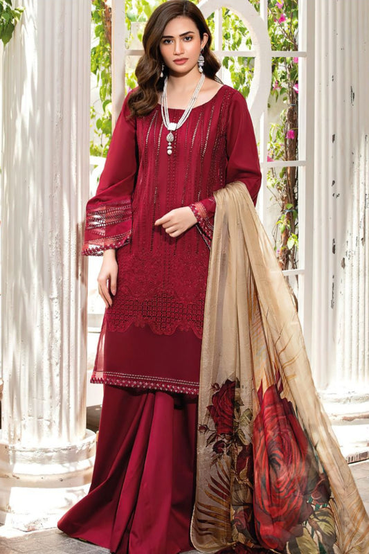 DFW-198 Nakoosh Heavy Embroidery 3Pc Lawn Dress