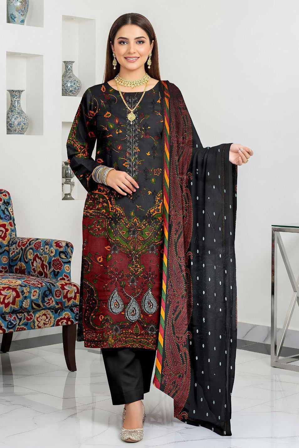 DFW-1182 Baroque Embroidery 3PC Dhanak Suit