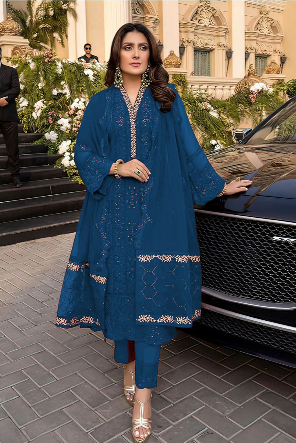 DFW-450 Azure Heavy Embroidery 3Pc Lawn Suit