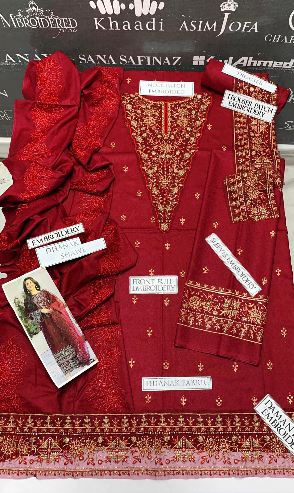 DFW-893 Qalamkar Heavy Embroidery 3PC Dhanak Suit
