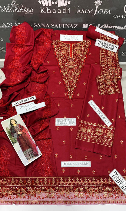 DFW-893 Qalamkar Heavy Embroidery 3PC Dhanak Suit