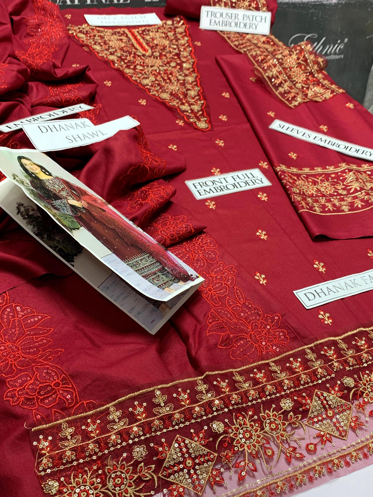 DFW-893 Qalamkar Heavy Embroidery 3PC Dhanak Suit