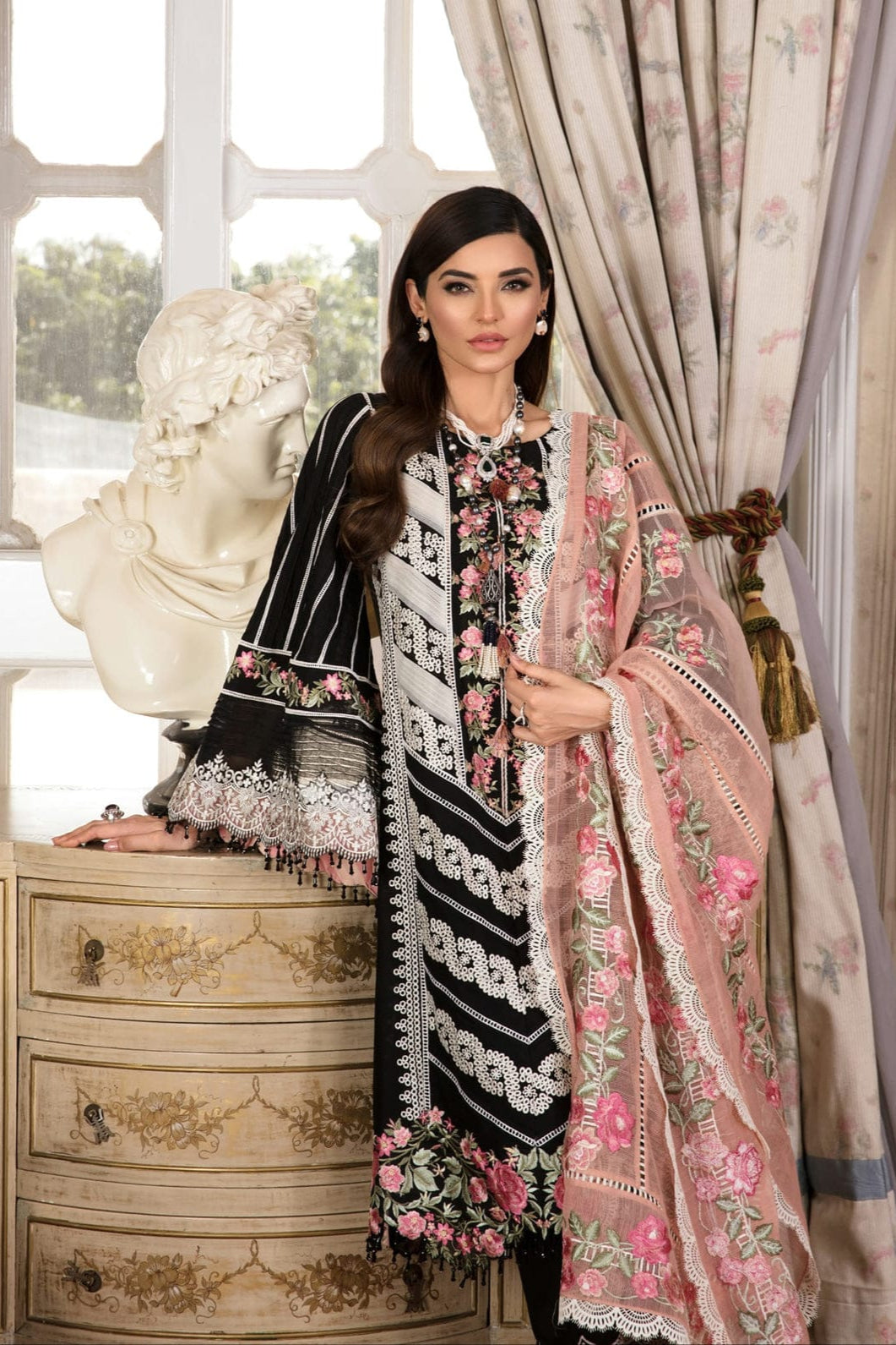 DFW-1053 Crimson Heavy Embroidery 3PC Dhanak Suit